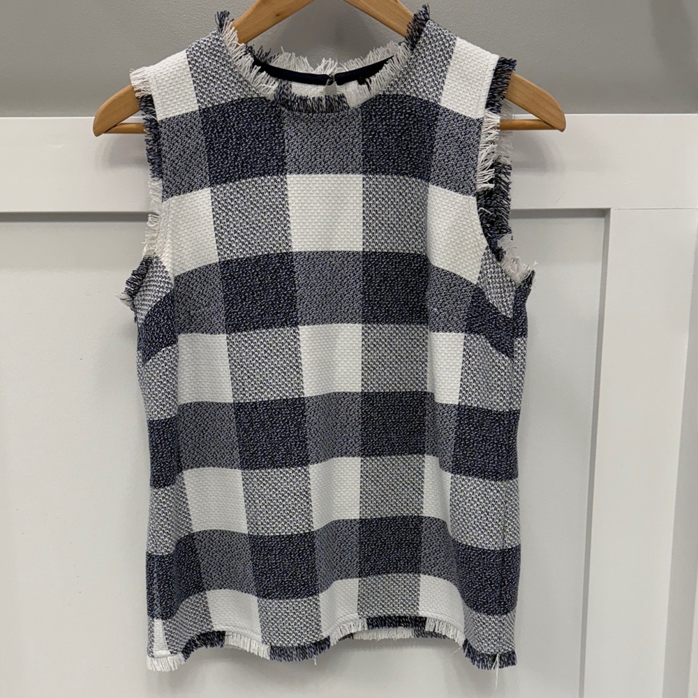 Plaid Sleeveless Top - Navy and White